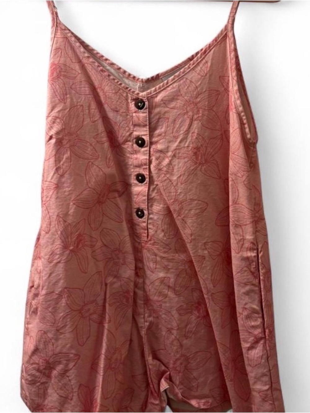 Sleeveless Pink Floral Romper with Button Front